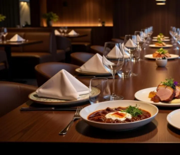 Fine dining fogás elegáns tálalással egy rendezvényasztalon