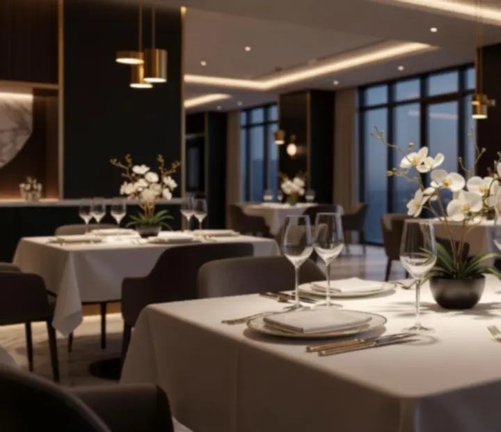 Elegáns, fekete–arany terítékű fine dining asztal a Local Club Centerben