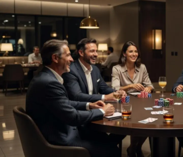 Elegáns, barátságos hangulatú poker este szimbolikus zsetonokkal