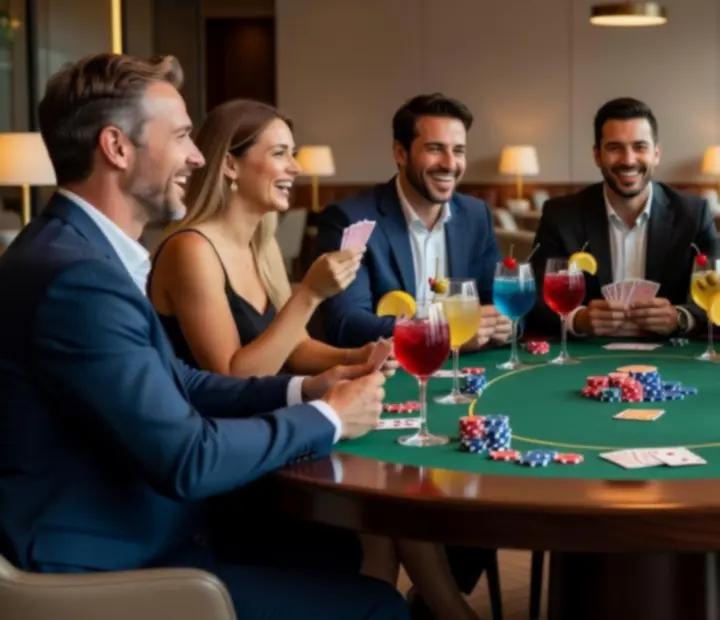 Exkluzív, fekete–arany hangulatú poker est koktélkülönlegességekkel, ahol a játék szimbolikus zsetonokkal zajlik