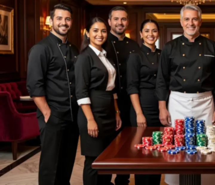 Séf és csapat a Local Club Centerben, elegáns tálalással és barátságos, tét nélküli poker hangulattal